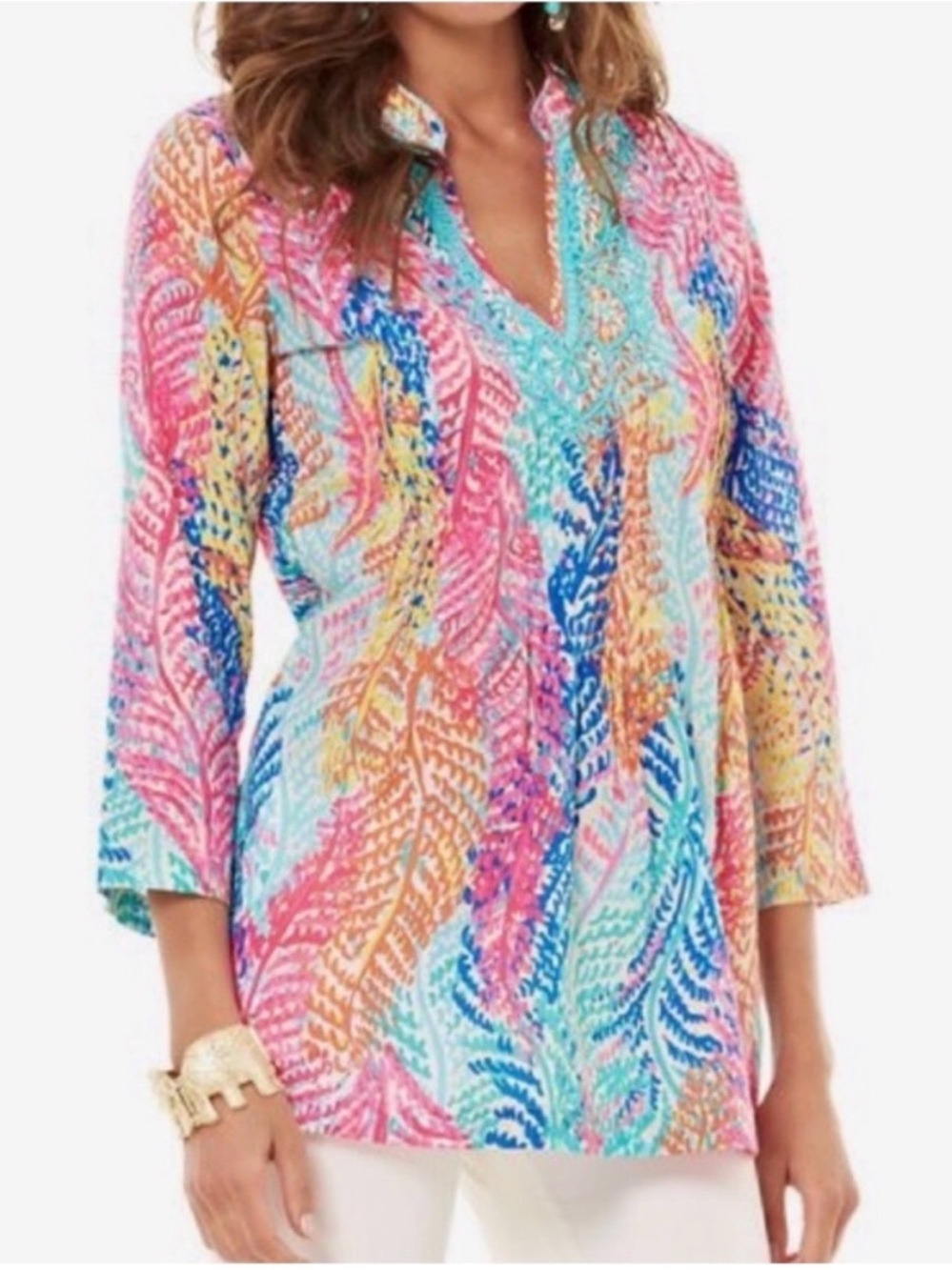 Lilly Pultizer Sarasota Beaded Tunic Cameo White Electric Feel Size Small (S)
